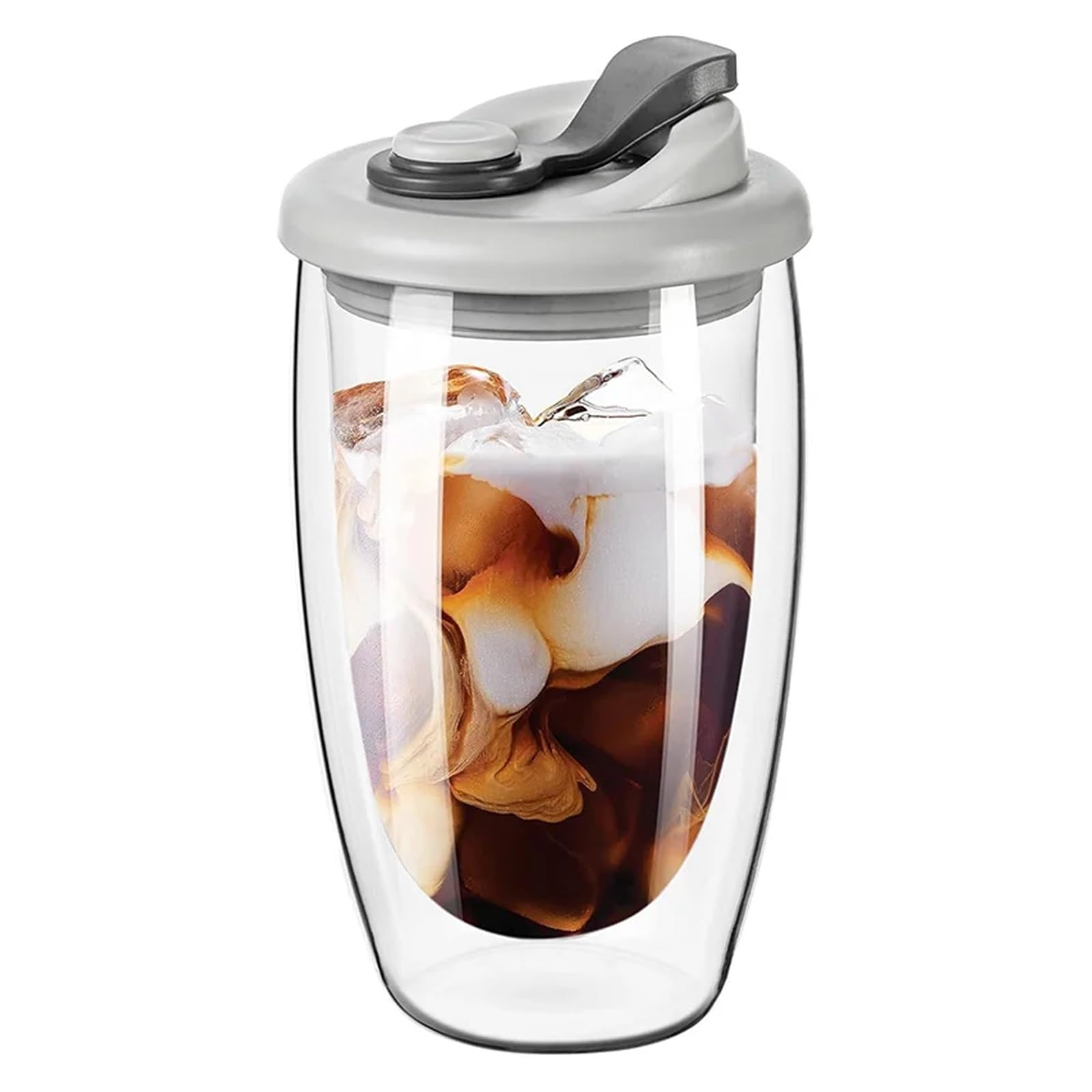 350 ml/450 ml przezroczysty podwójny szklany kubek z pokrywką z żelu krzemionkowego do herbaty i kawy, kubek do kawy, mleko, napoje, szklanki do napojów (czarny 450ml)