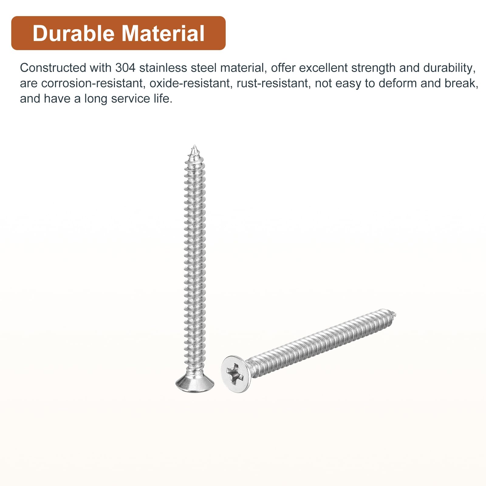 DTGN 20Pcs M6x70mm Flat Head Wood Screws, 304 Stainless Steel Phillips Self Tapping Screws - Good for Woodworking Furniture - Silver - Image 3