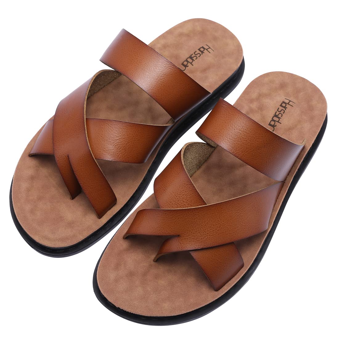 Harssidanzar Sandalias masculinas,sandalias deslizantes cruzadas antideslizantes en verano estilo anillo de dedo del pie al aire libre e Interior KM221EU,Caqui,Tamaño 44