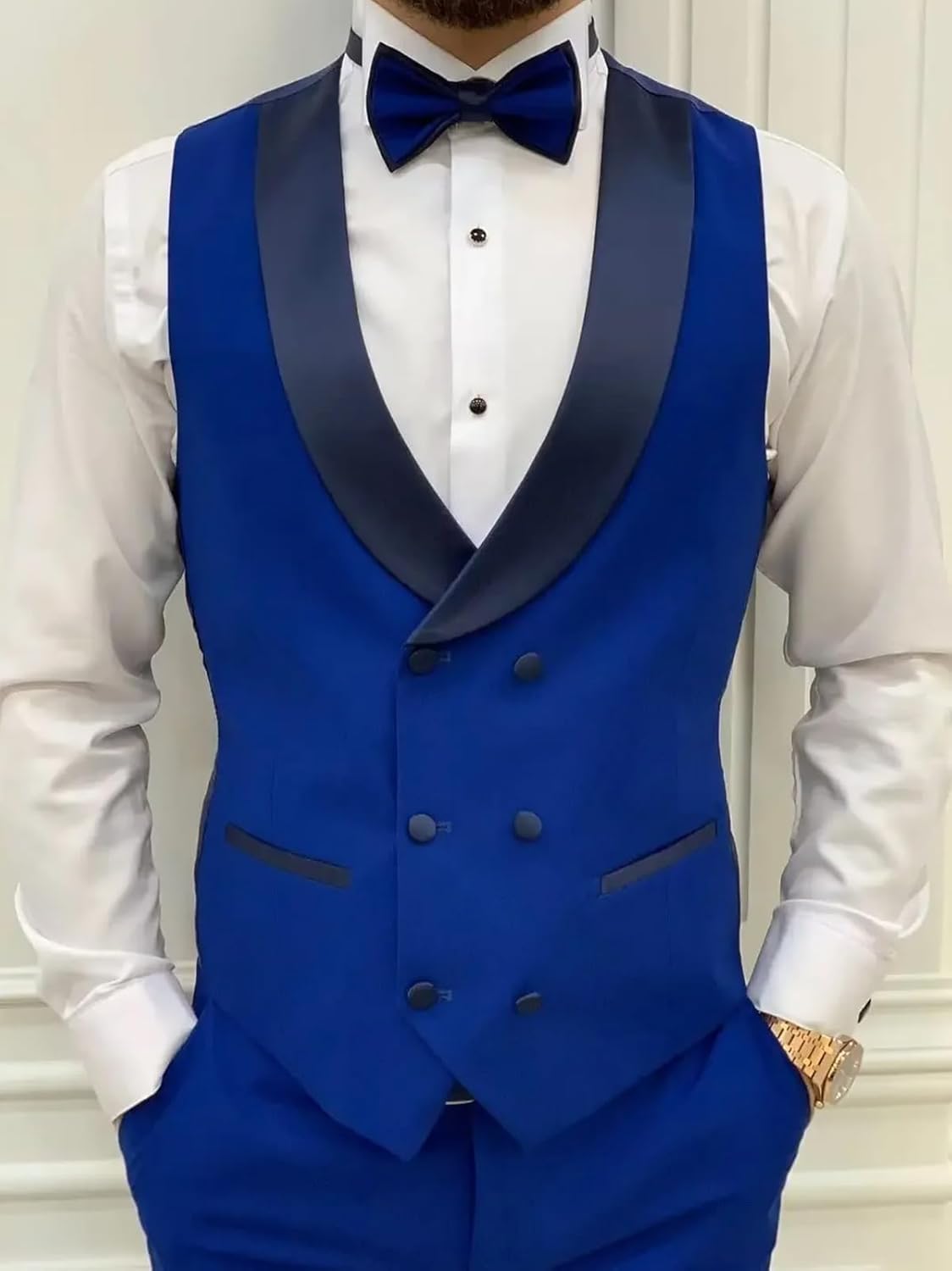 Men's Tuxedo Suit Slim Fit 3 Piece Blazer Vest and Pants Set for Groom Wedding Party Formal Dress