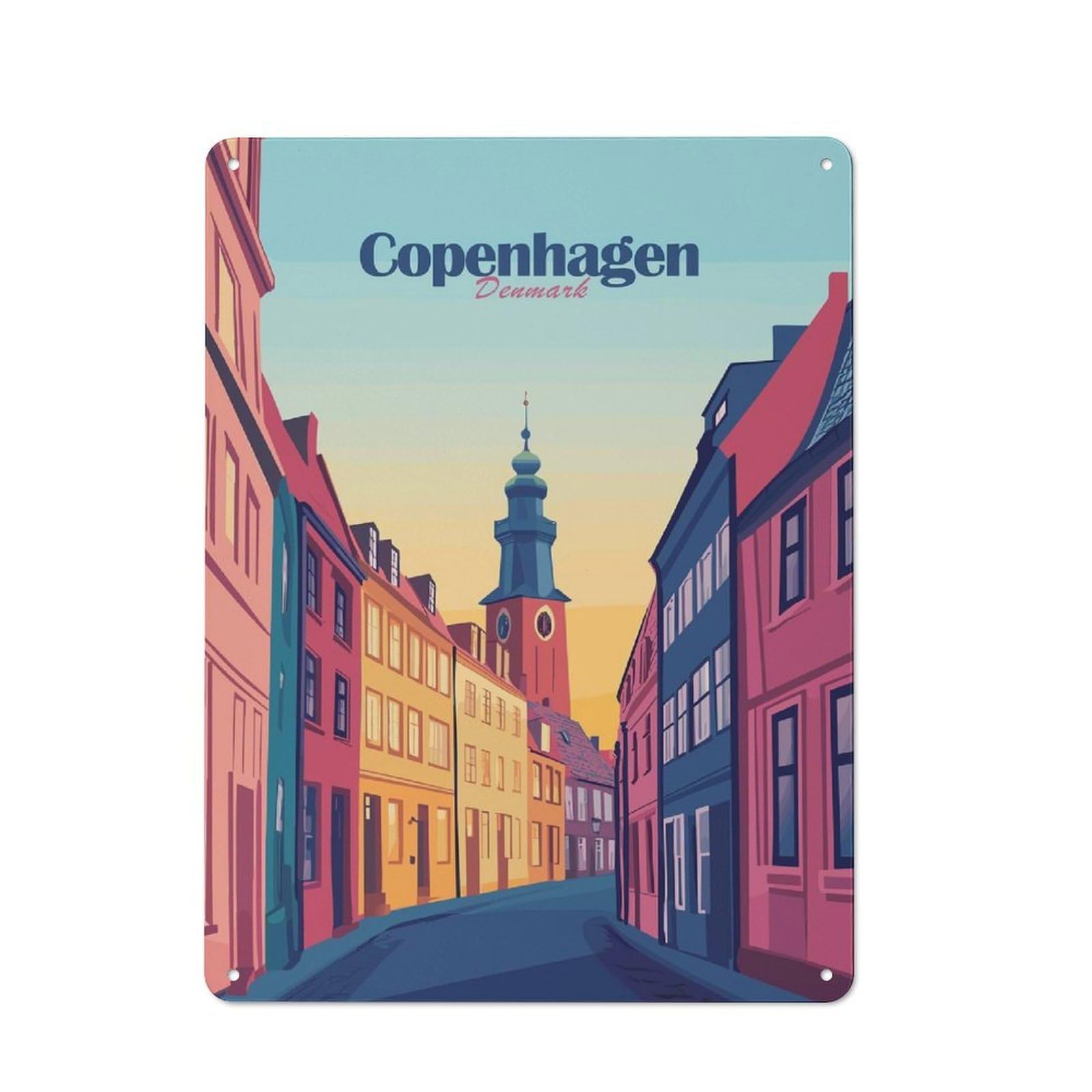 Junmoney Style-9 Rustic Tin Sign 40X30cm Featuring Copenhagen Street Scene For Garage Or Workshop, For Garage, Workshop And Man Cave Decoration