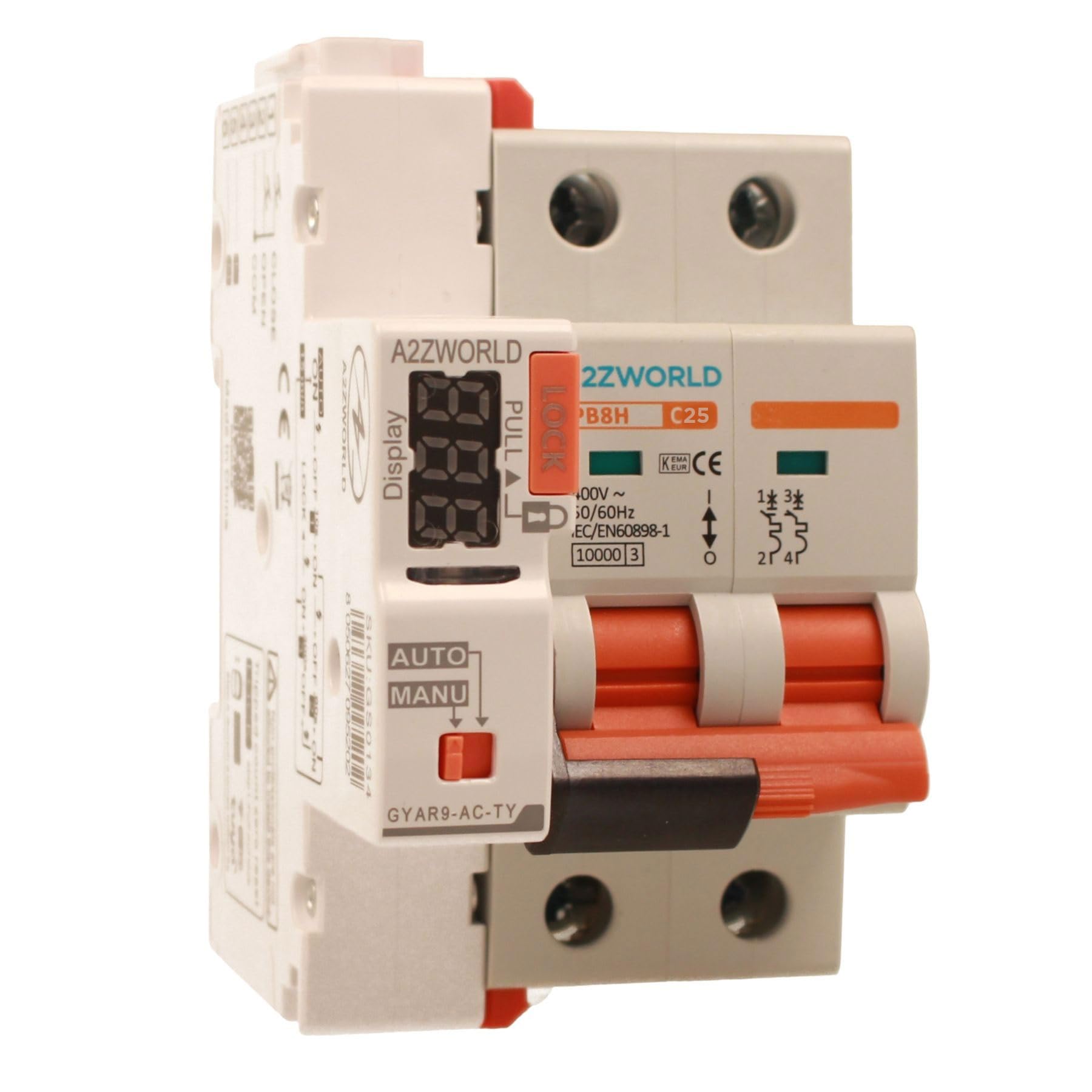 Interruptor magnetotérmico WIFI Rearme automático, curva C 25A, 2P 10kA, APP Tuya Smart Life, solo 3 módulos DIN 220V AC, control remoto y manual