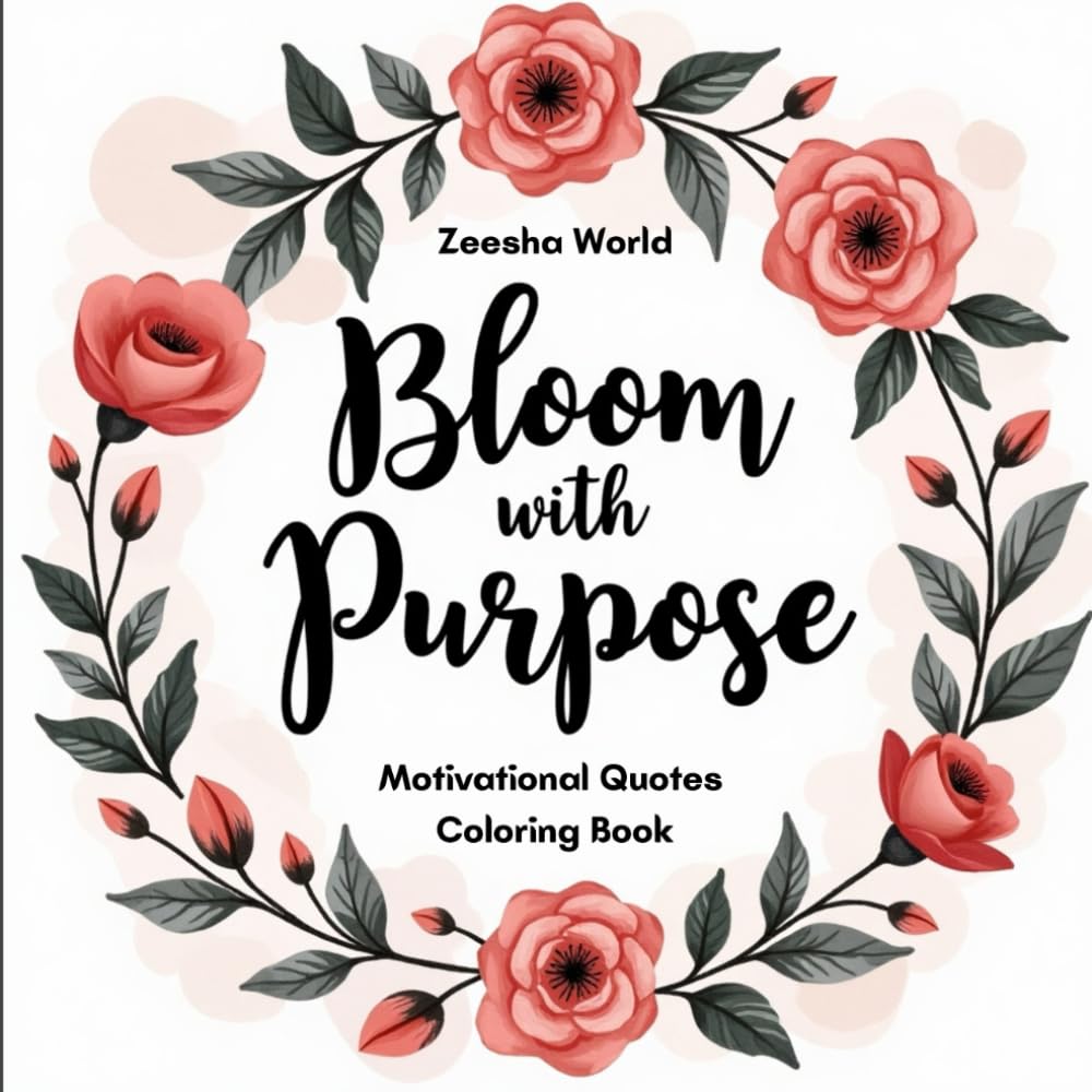 Bloom with Purpose: Motivational Quotes & Floral Coloring Book for Relaxation, Positivity, and Inner Peace