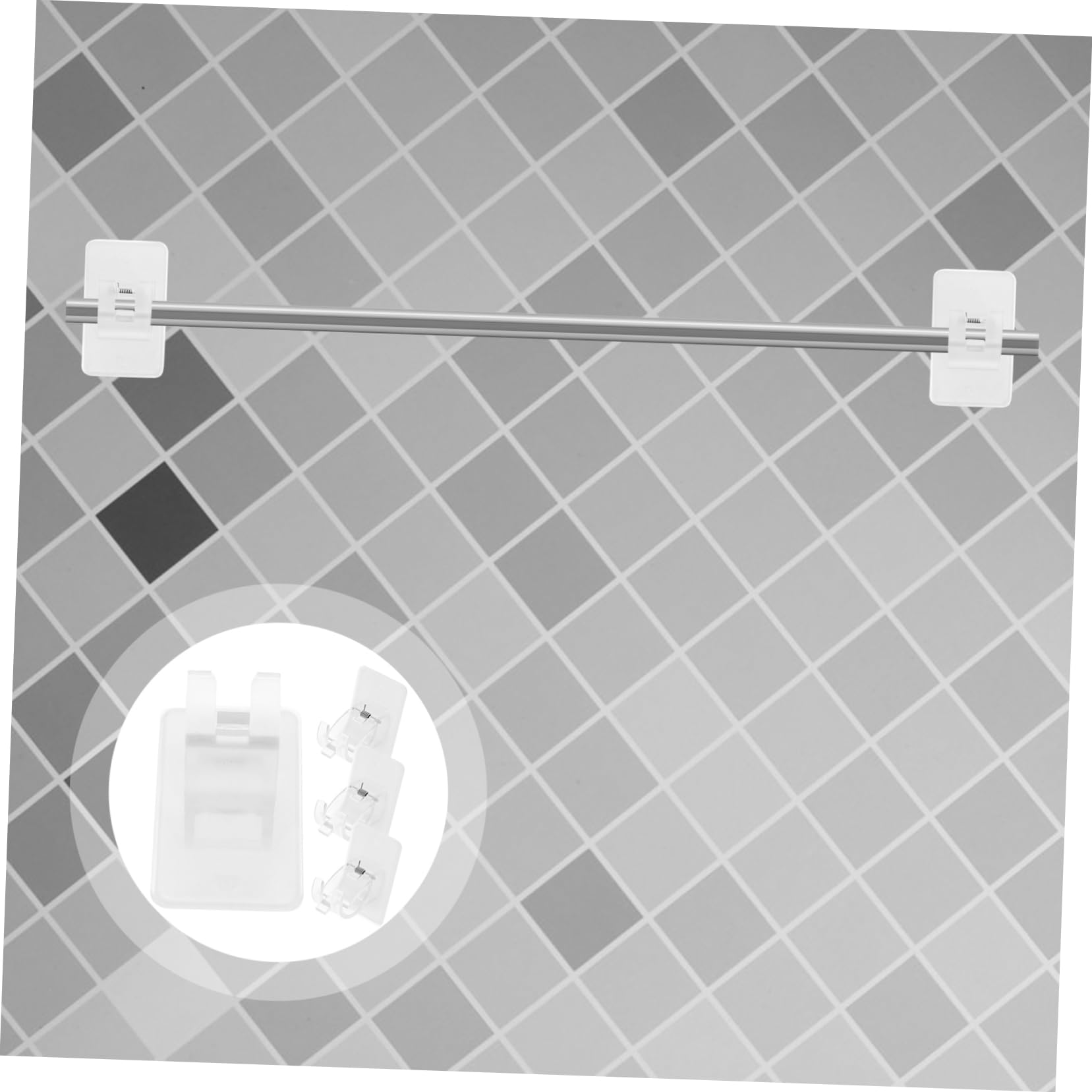 Healifty 3sets Self Adhesive Tension Rod Holders Transparent Brackets for Easy Installation Bathroom Bedroom Living No Drill Required Modern Design 4pcs*3