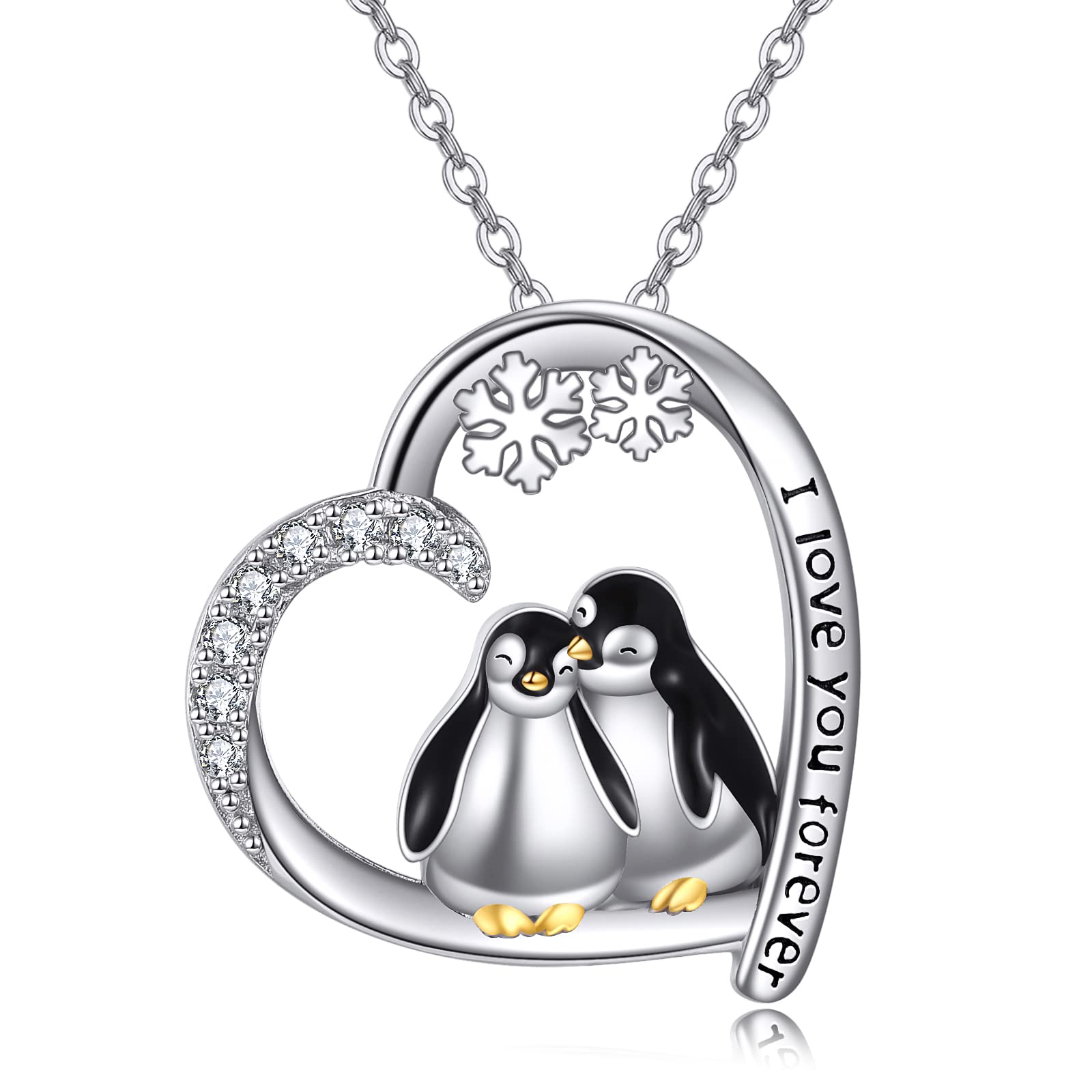 POPLYKE Herz Zwei Pinguin Halskette für Damen 925 Sterling Silber Highland Kuh Schmuck Schwester Freund Mama Tochter Pinguin Geschenke für Damen Geburtstag