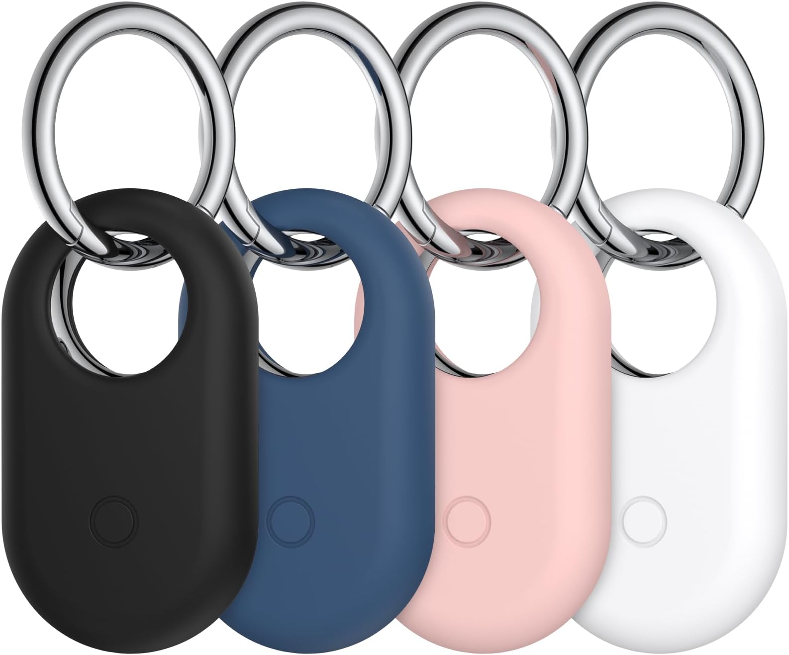 4-Pack Holder for Samsung Galaxy SmartTag 2 Case, Silicone Protective Case for Galaxy Smart Tag 2 with Keychain for Pets, Keys, Luggage, Backpacks and More (Black/Navy Blue/PinkSand/White)