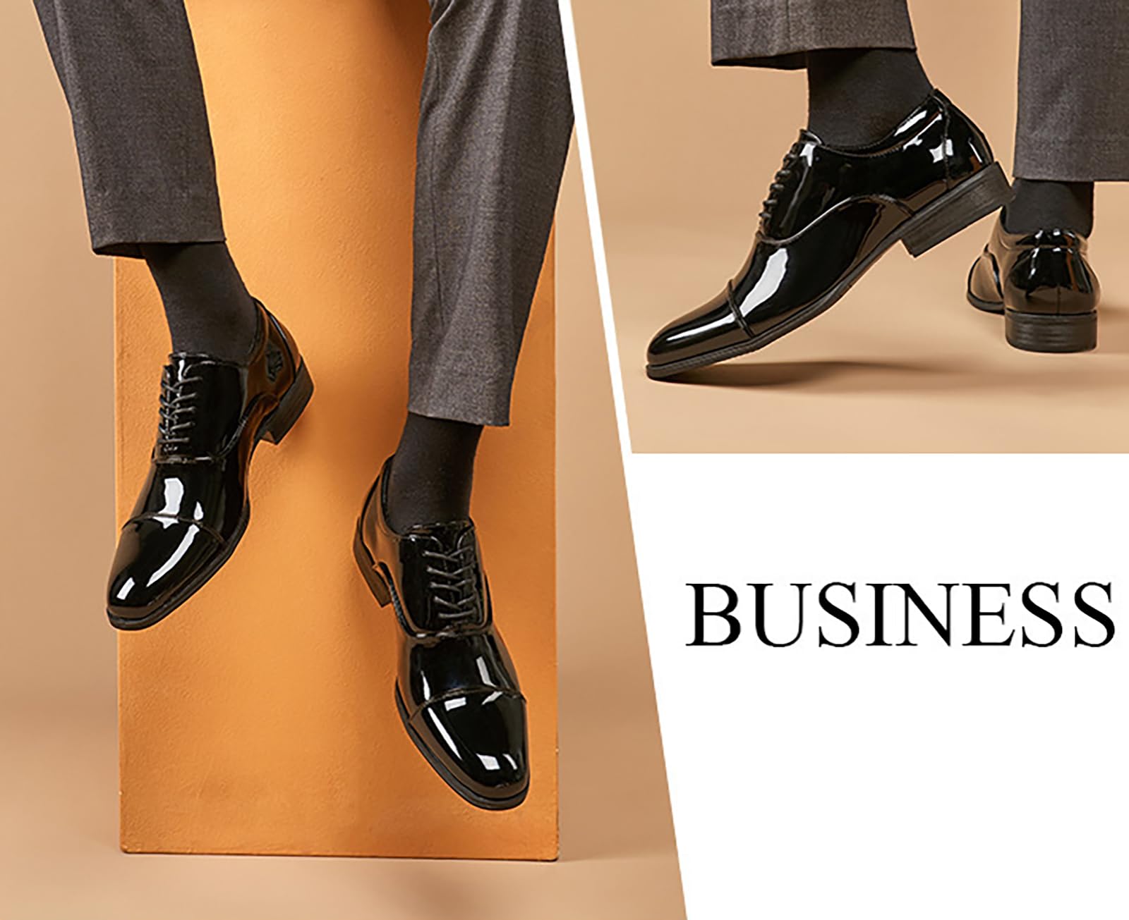 Chaussures habillées à Lacets en Cuir Verni pour Hommes, Chaussures de Travail d'affaires, de Bureau, Oxfords, Derbys de Bal de Mariage pour marié,Noir,44