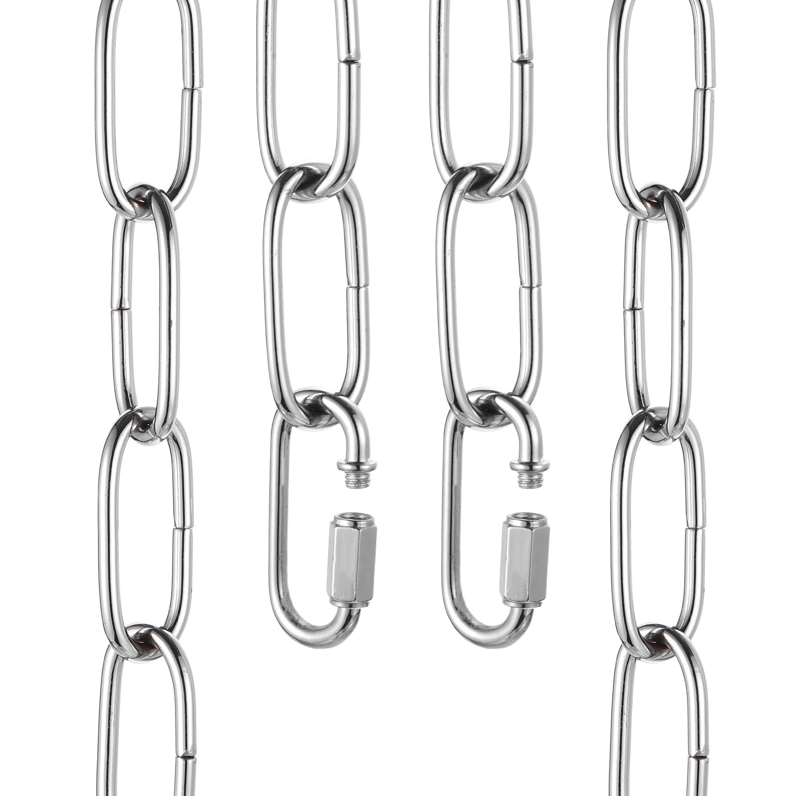sourcing map 1ft Lighting Hanging Chain, 4mm/0.16" Looping Metal Pendant Chandelier Chain Extension with 2 Quick Link Lock for Hanging Plant Pendant Chandelier Light Fixture, Light Silver