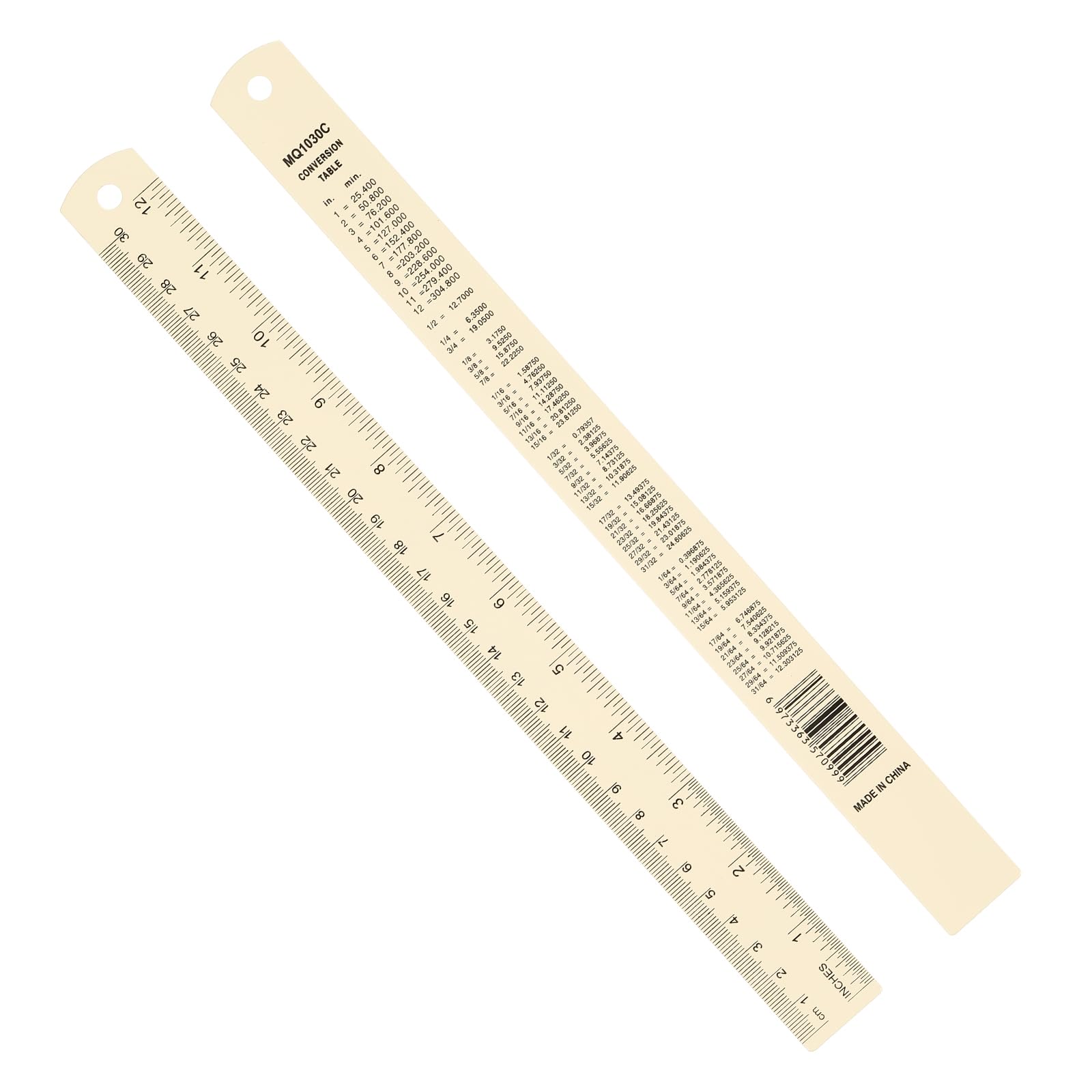PATIKIL 30cm/12" Metal Ruler, 2 Pack Aluminum Alloy Rulers with Centimeters, Millimeters, Inches and Conversion Table Straight Edge Ruler for Writing Machinist Drafting, Yellow