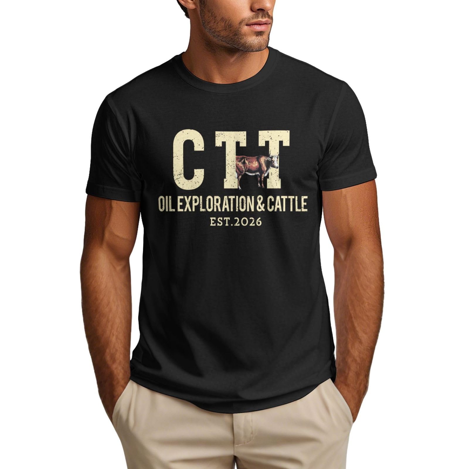 Ctt Oil Exploration and Cattle Shirt Funny Men's T-Shirt Black