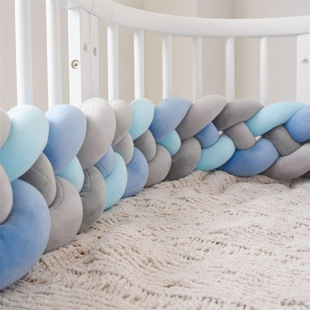 Cot Bumper Braid Pillow Baby Head Guard Bumper Knot Braid Pillow Cushion for Baby Bed (Color : D-BLUE+BLUE+D-GRAY+GRAY, Size : 420CM)