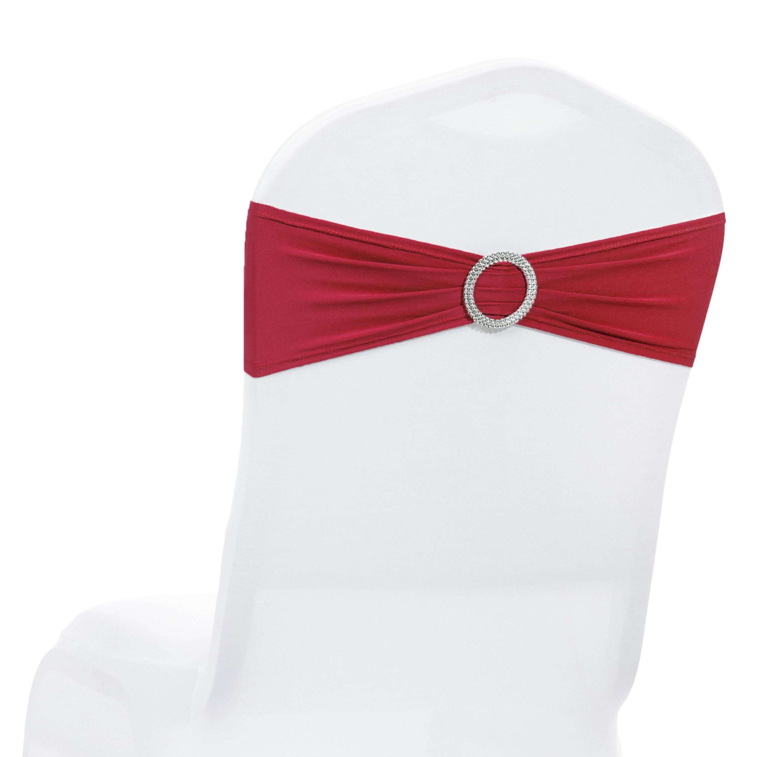 MDS Pack of 10 Spandex Chair Sashes Bow Premium Stretch Chair Cover Band with Buckle Slider Universal fits Elastic Dining Chair Ties for Wedding Party