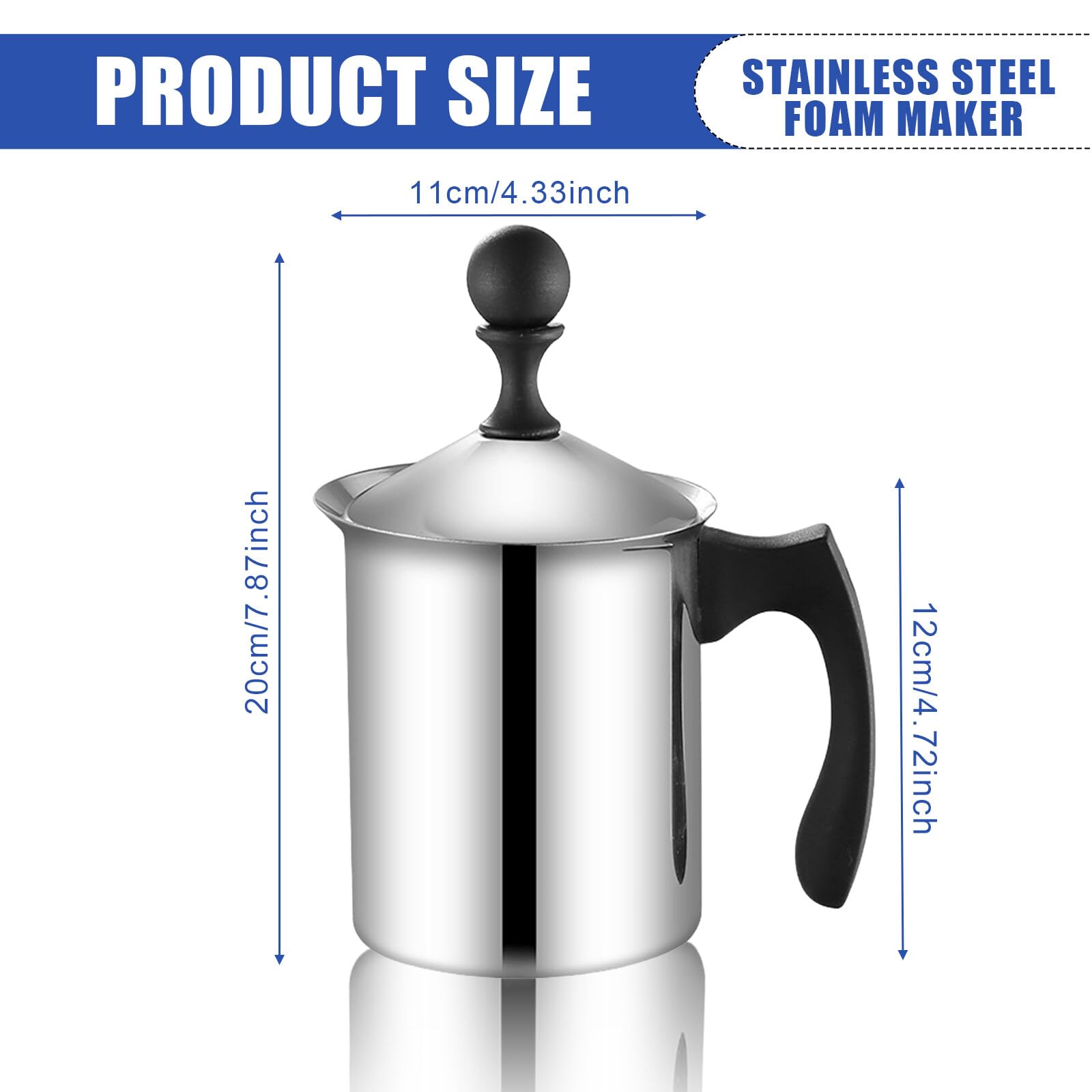 Montalatte Manuale HERCHR 800ml In Acciaio Inox - Schiumalatte Per Cappuccino E Caffè - Foto 4