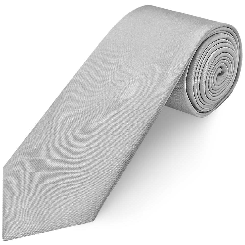 TIES R US Plain Silver Satin Classic Men's Tie