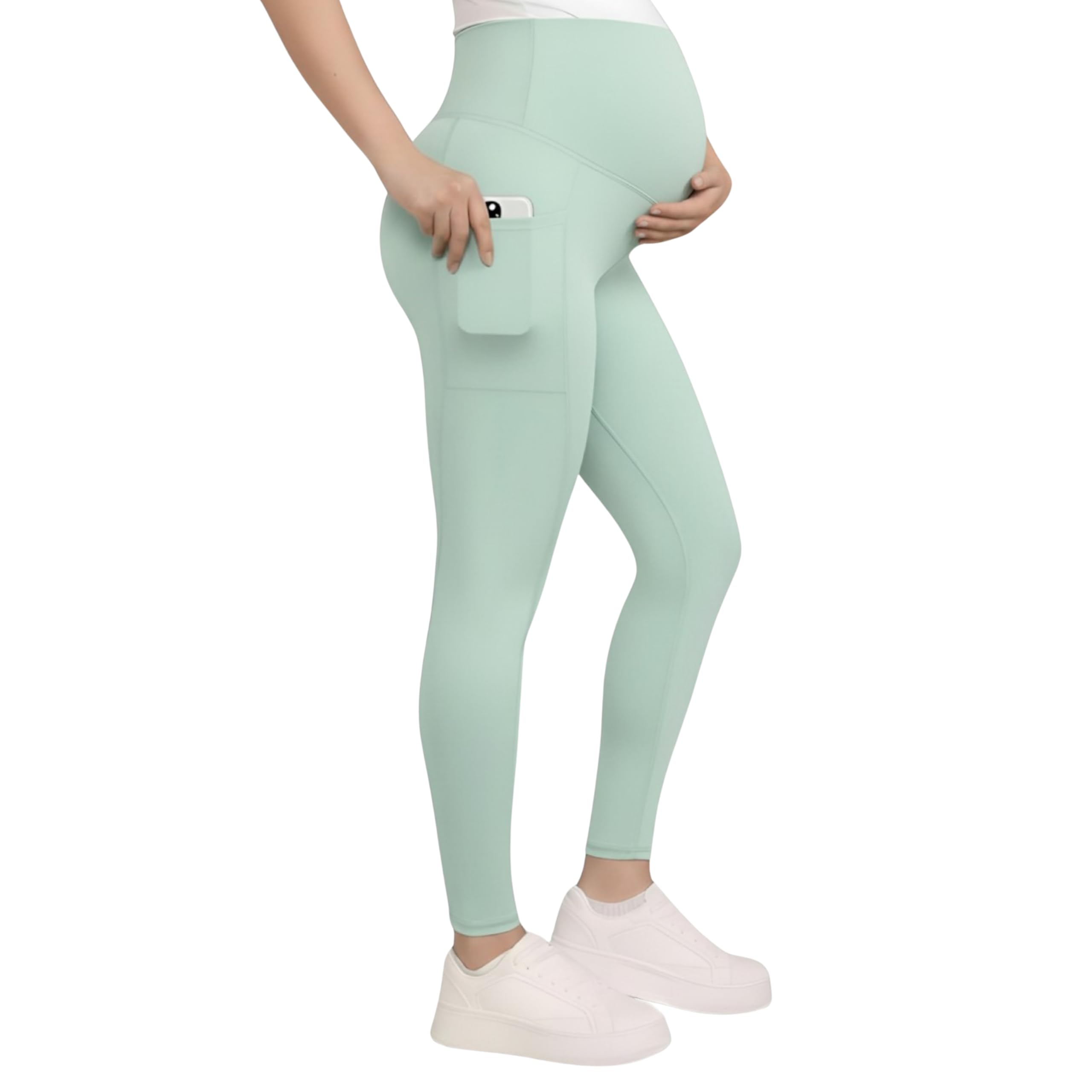 Motherhood Maternity Women's Over the Belly Workout Activewear Pregnancy Leggings with Pockets
