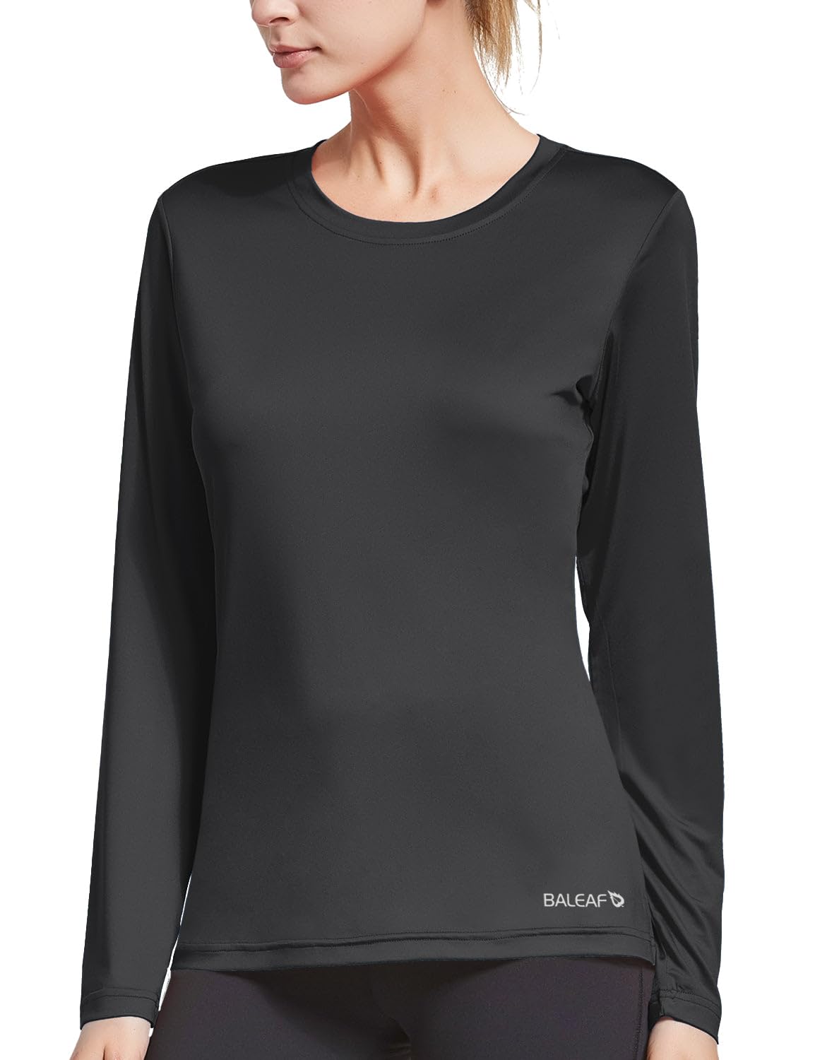 baleaf Women's Long Sleeve Workout Tops Running Hiking Athletic Shirts Active T-Shirts Wicking Quick Dry Soft Lightweight Black Size M