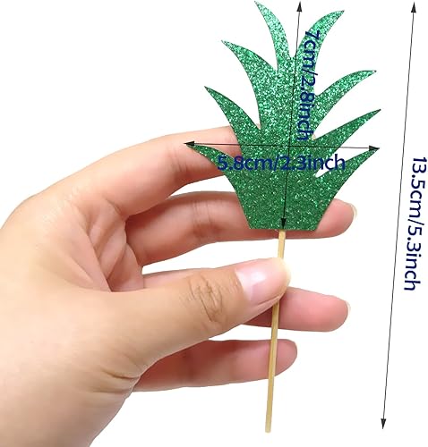 Miniatura 2 de Honbay 48 piezas de decoración para cupcakes con temática tropical y hojas de piña brillantes para donas, cupcakes, pasteles, chocolate