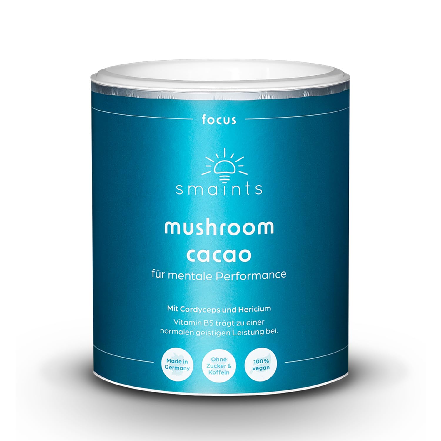 smaints Mushroom Cacao I Vitalpilz-Kakao mit Cordyceps & Hericium, Cholin, Ginkgo & Vitamin B5 I Hochdosierte Pilz Kakao Kaffeealternative I Ohne Koffein & ohne Zucker I 30 Portionen für 30 Tage