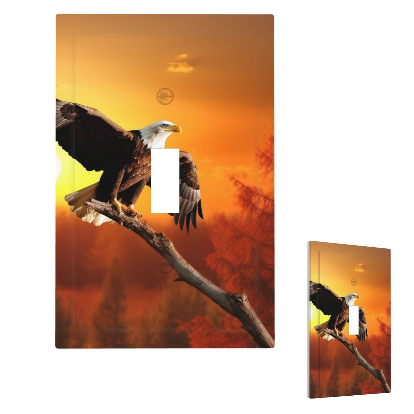 Golden Sunset Bald Eagle Wall Plate Cover Modern Decorative 1 Gang Light Switch Cover Unbreakable Receptacle Outlet Covers For Living Room Bedroom Home Decor Single Toggle