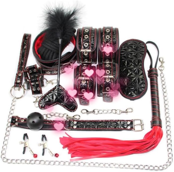 10-Piece Pink Diamond Pattern Leather Couple Yoga Fitness Multi-Style Set, Fun Sports Training Accessories for Couples