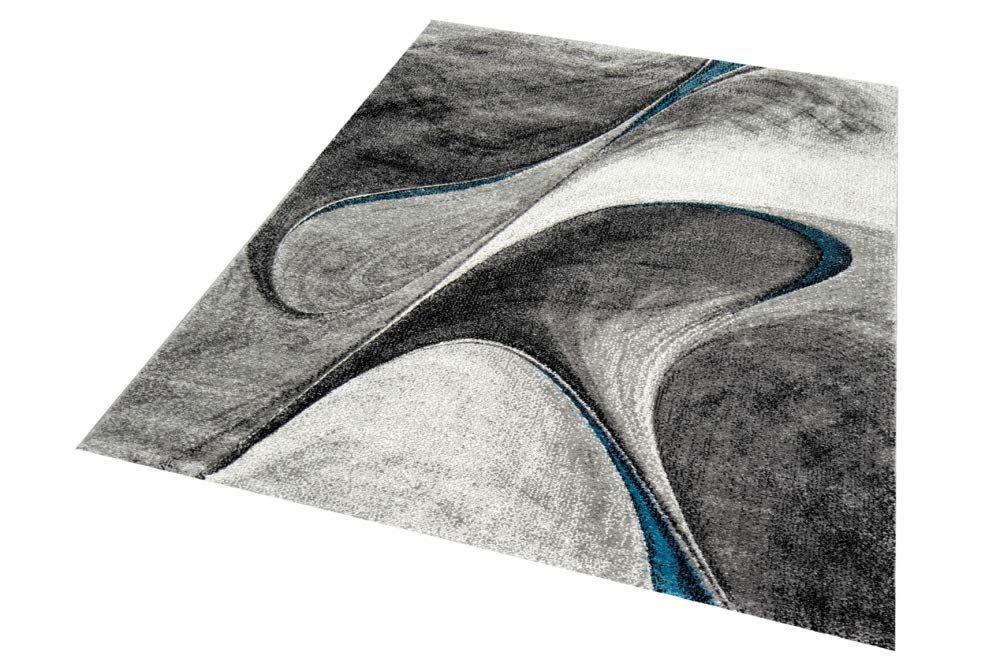 Tapis moderne tapis de salon tapis design en bleu gris Größe 160x230 cm