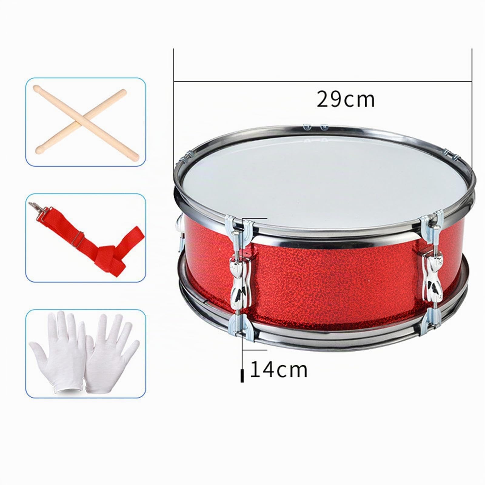 harayaa Caja de Batería Profesional Instrumento Musical de Percusión Tambor Ligero Y Set para Principiantes con Correa Ajustable Adecuado para Práctica Indivi, Rojo