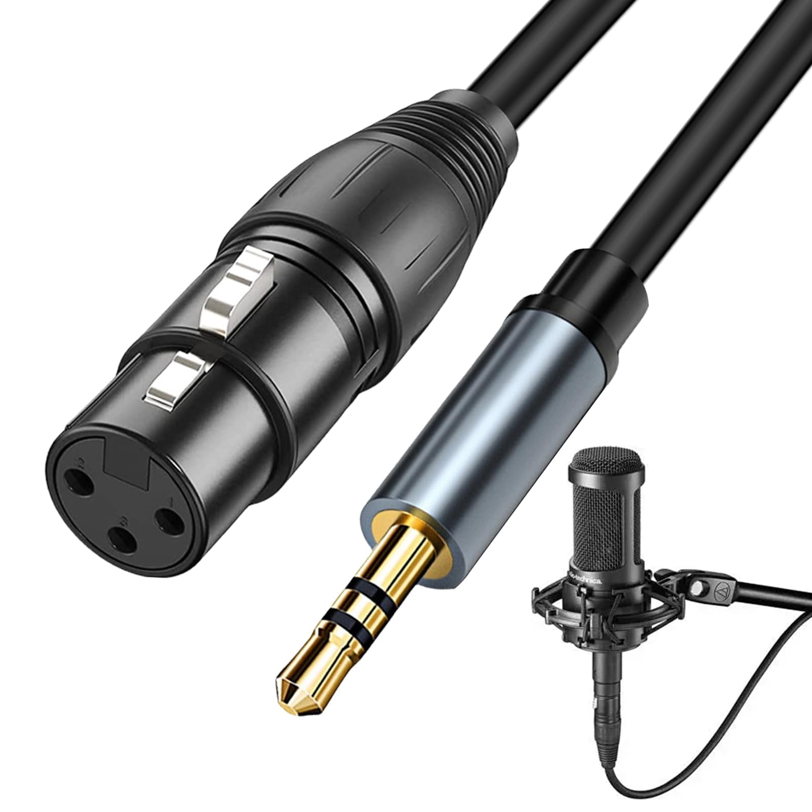 Cavo XLR Femmina A 3,5mm TRS Jack – 1 Metro, Connettori Placcati Oro, Per Microfono A Videocamera, DSLR E Computer, Segnale Mono