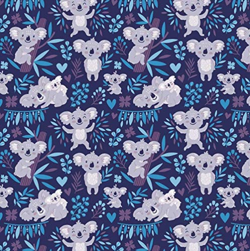 8,98€/m Koala 100% Baumwolle 50x160cm Baumwollstoff Meterware Handwerken Nähen Stoff (Koala Baby Strauch Lila Blau)