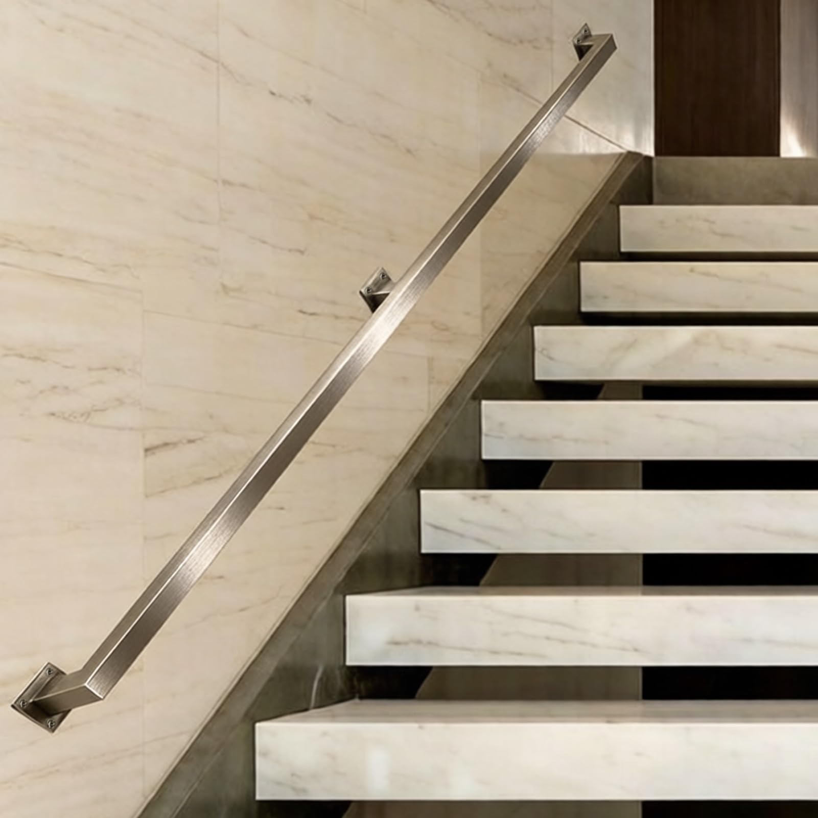 Liyadolaam Women's One Color Sliver Handrail For Stairs, 60Cm 80Cm 1M 1.5M 2M 2.5M 6M Wall Mount Staircase Banisters Railing Support Rod, Non-Slip Square Pipe Guardrail For Indoor And Outdoor(9Ft/270Cm)