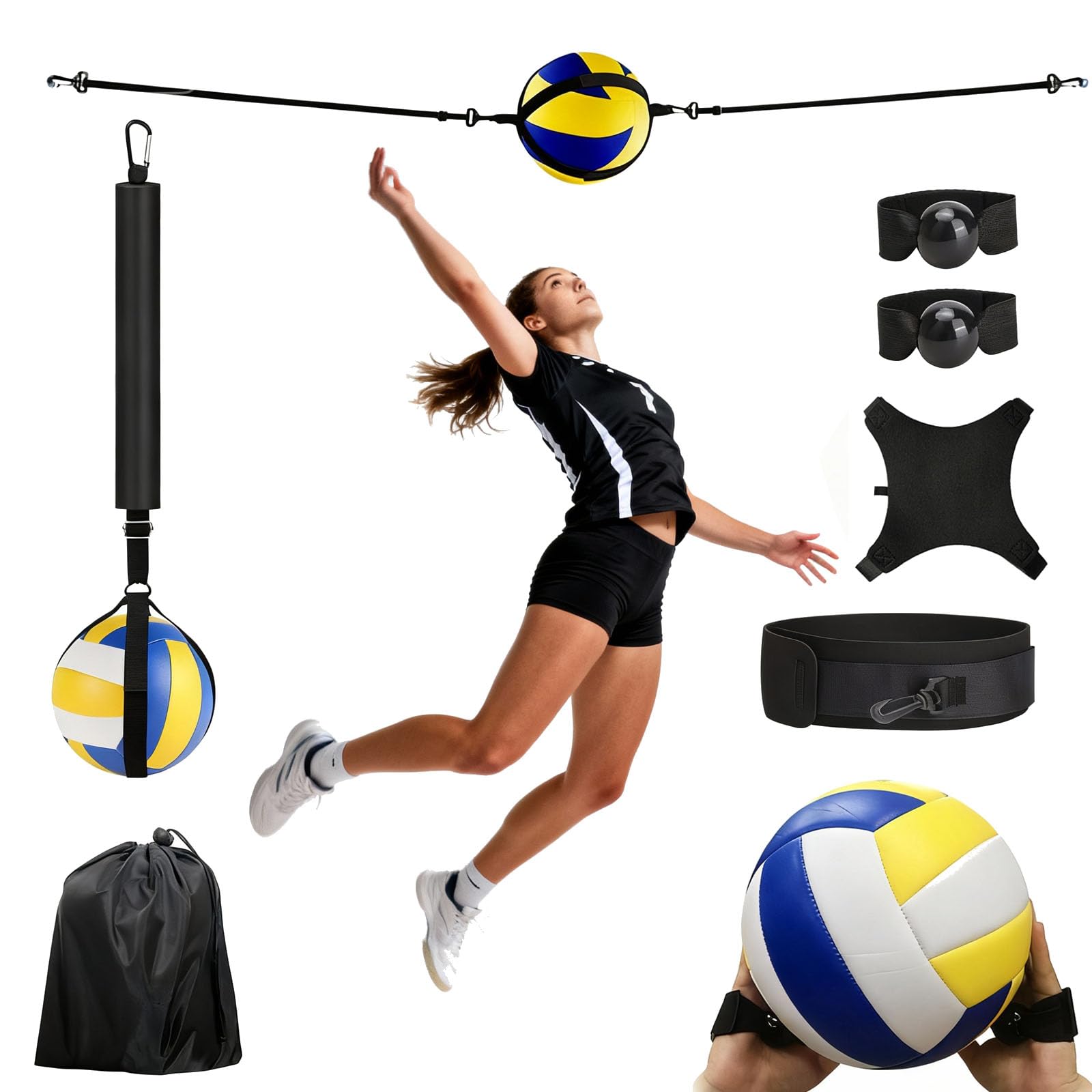 Set da Allenamento per Pallavolo, Accessorio per Rimbalzo da Pallavolo Attrezzatura per Allenamento Pallavolo Kit di Allenamento Individuale Regolabile per Servizi e Schiacciate da Pallavolo