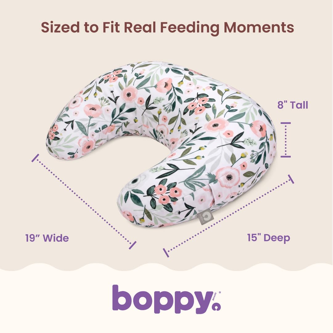 Boppy Coussin d'allaitement – Fleurs de Jardin Roses – Coussin Plus Grand, Plus Grand et Plus de Soutien pour l'allaitement et Le biberon – Remplissage Plus Ferme, Levage Plus élevé, Plus Grande