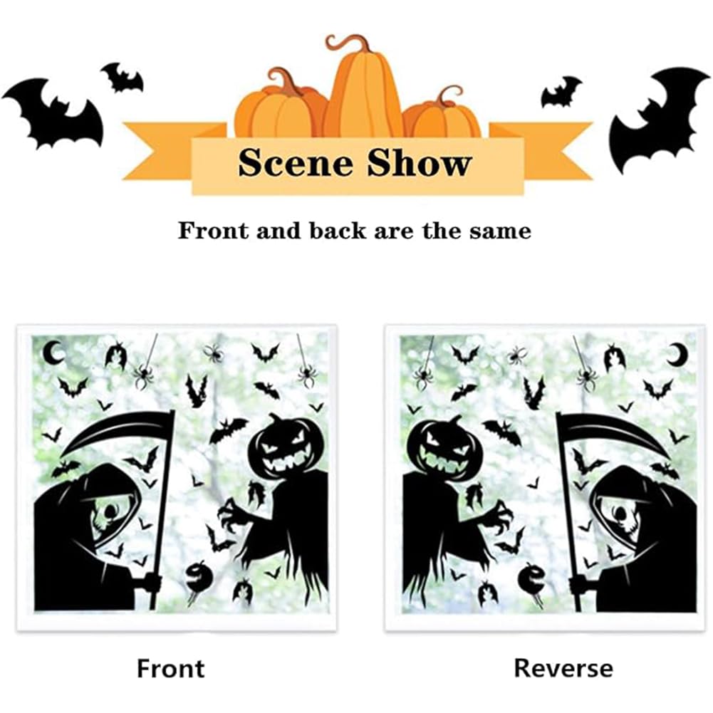 Svanco Halloween Windows Vetro Adesivi Vetrofanie Elettricità Statica Sticker Accessori per Halloween Decoration PVC per Negozi Festa Carta da Parati, Rimovibile 4 fogli