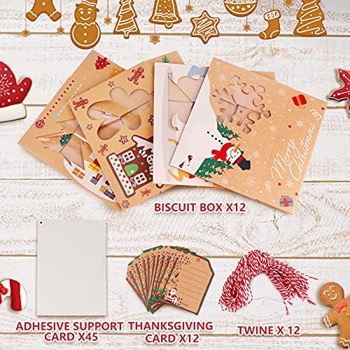 OurWarm 12 Pack Christmas Cookie Boxes for Gift, Christmas Gift Boxes Cupcake Boxes, Christmas Eve Box Cake Boxes with Window and Tags, Kraft Sweet Treat Boxes for Xmas Gift Party Favor