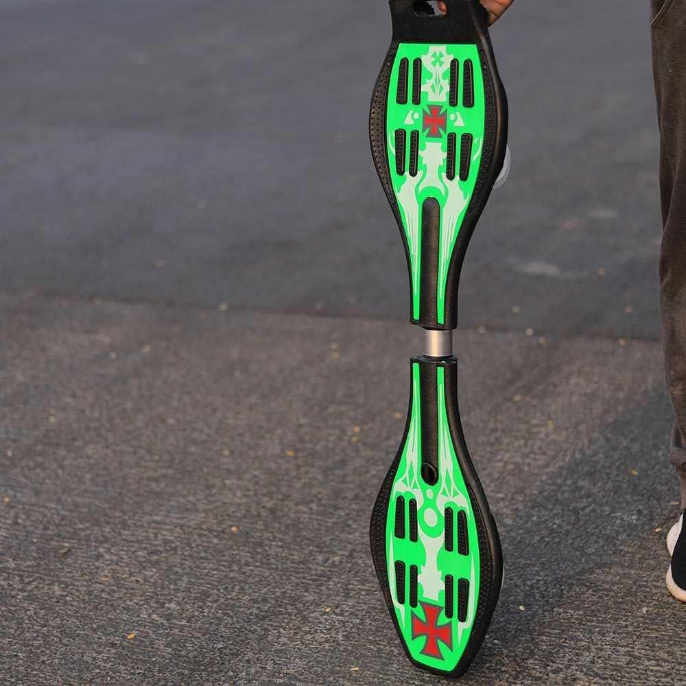 Waveboard Caster Board Classic - 2 Wheel Pivoting Skateboard with 360-degree Casters, for Kids, Teens, and Adults(Mix Character) (Green Wave Board) (GO-C6AT-JNRU)