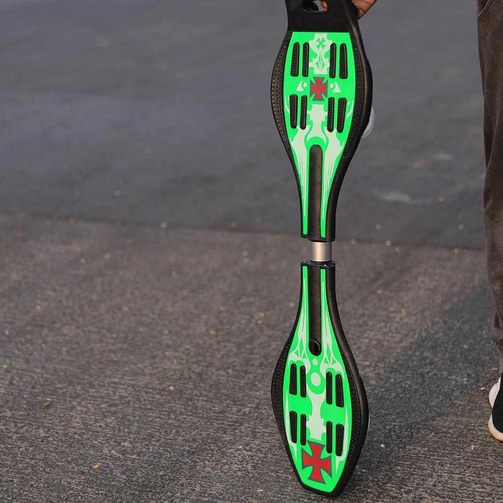 Waveboard Caster Board Classic - 2 Wheel Pivoting Skateboard with 360-degree Casters, for Kids, Teens, and Adults(Mix Character) (Green Wave Board) (GO-C6AT-JNRU)