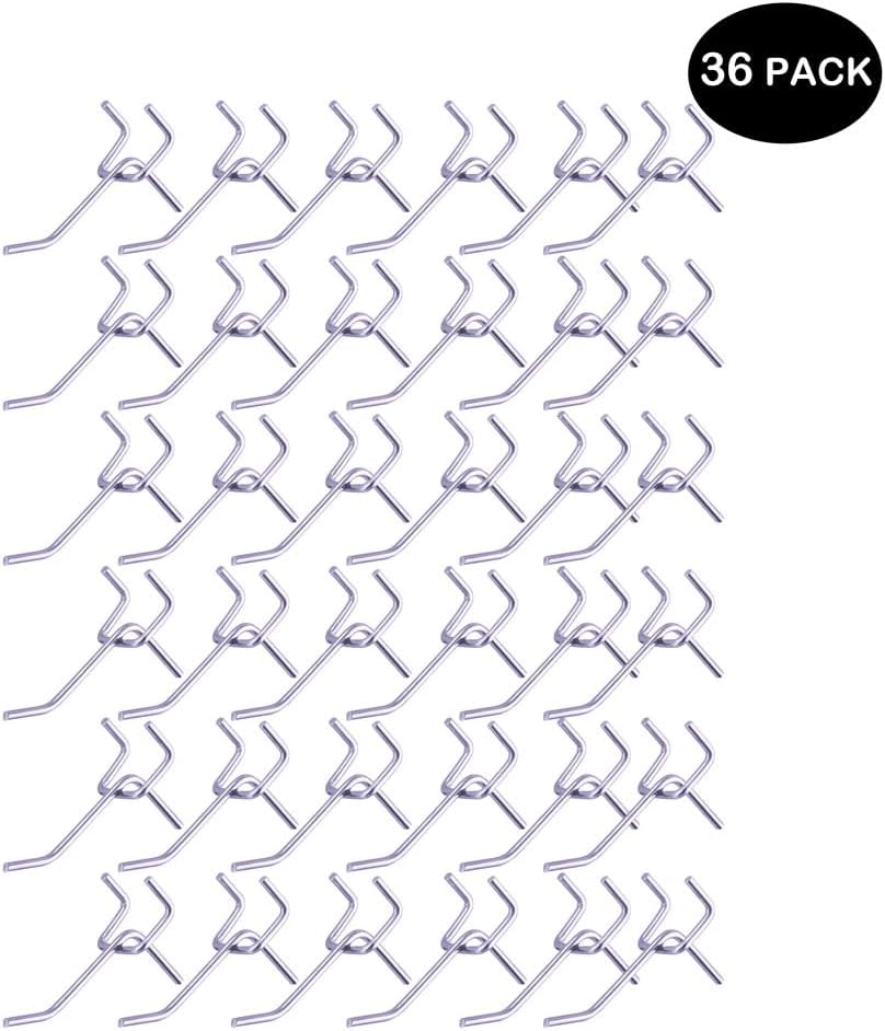 KINOMI 36 Pieces 2 Inch Silver Pegboard Hooks Heavy Duty Pegs Pegboard Accessories for 1/4 in and 1/8 in Peg Boards in Garages, Tool Sheds, Basements etc