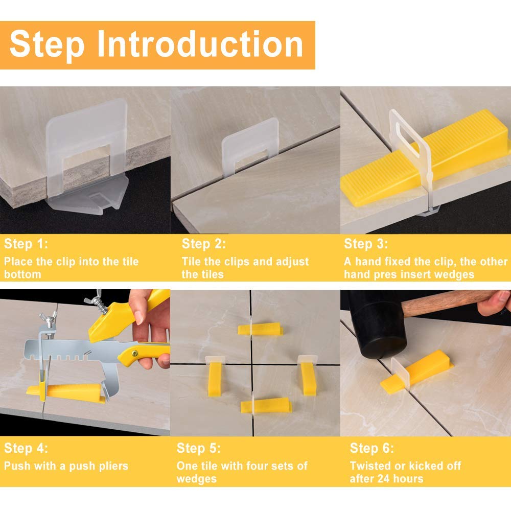 Tile Leveling System 1/8 400 Pcs Reusable Tile Leveling System Wedges Kit  For 1/8\, image size:1000x1000