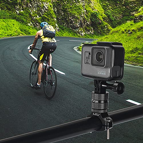 Image of HSU Aluminum Bike Bicycle Handlebar Mount for GoPro Hero 13 /12 /11 /10 /9 /8 /7 /6 /5 /4 Session AKASO Campark and Other Action Cameras, 360 Degrees Rotary Mountain Bike Rack Mount (Black)