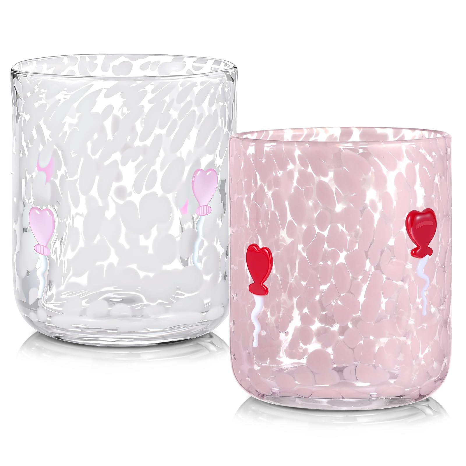 2 Pack Valentines Day Icon Juice Glasses 14 oz Heart Balloon Designd Cute Glass Cups Wine Glasses Drinkware