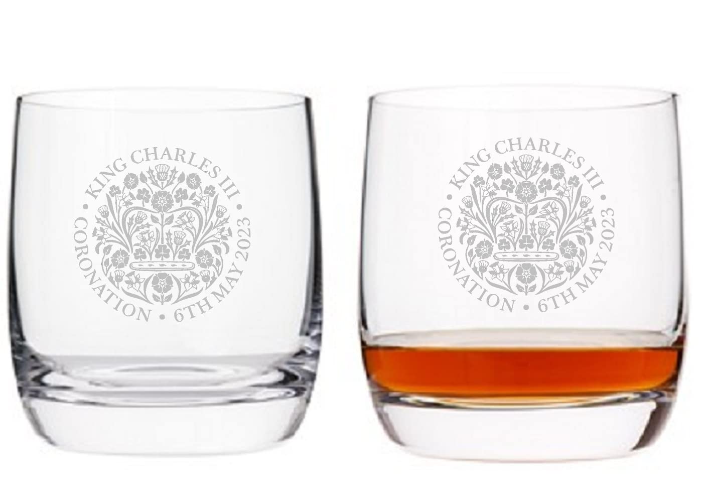 Verres à whisky King Charles III Dartington gravés avec coffret prestige