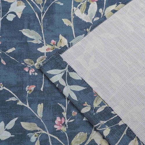 Image of Chyhomenyc Light Filtering 84 Inch Window Curtains - Linen Blend Floral Printed Curtains Drapes for Living Room, Soft Farmhouse Curtain for Bedroom, 52Wx84L Inch, 2 Panels, Blue
