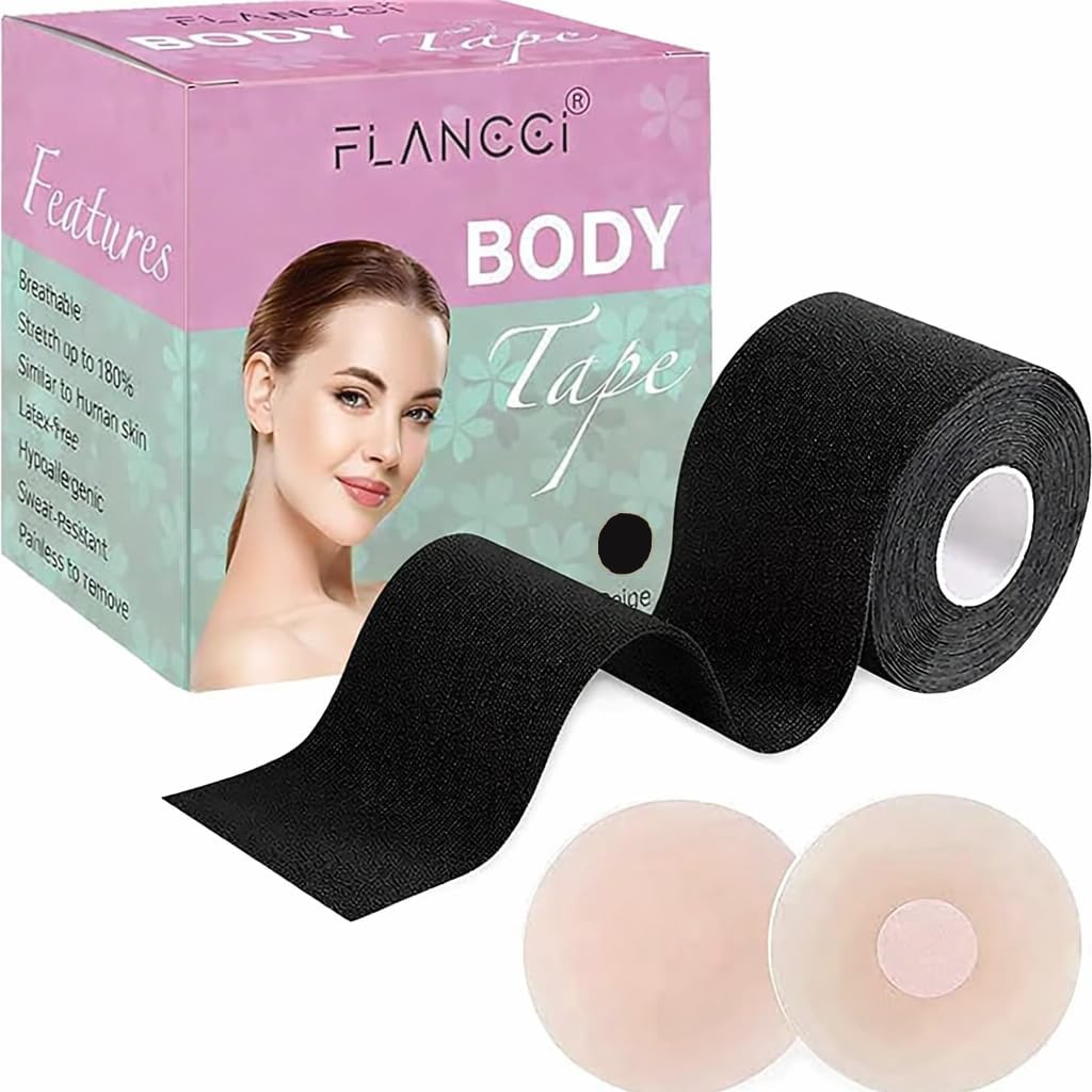 FLANCCI Boobytape for Breast Lift Includes Nipple Covers Boob Tape Breast Lift Tape Body Tape for Push up & Shape Works Great