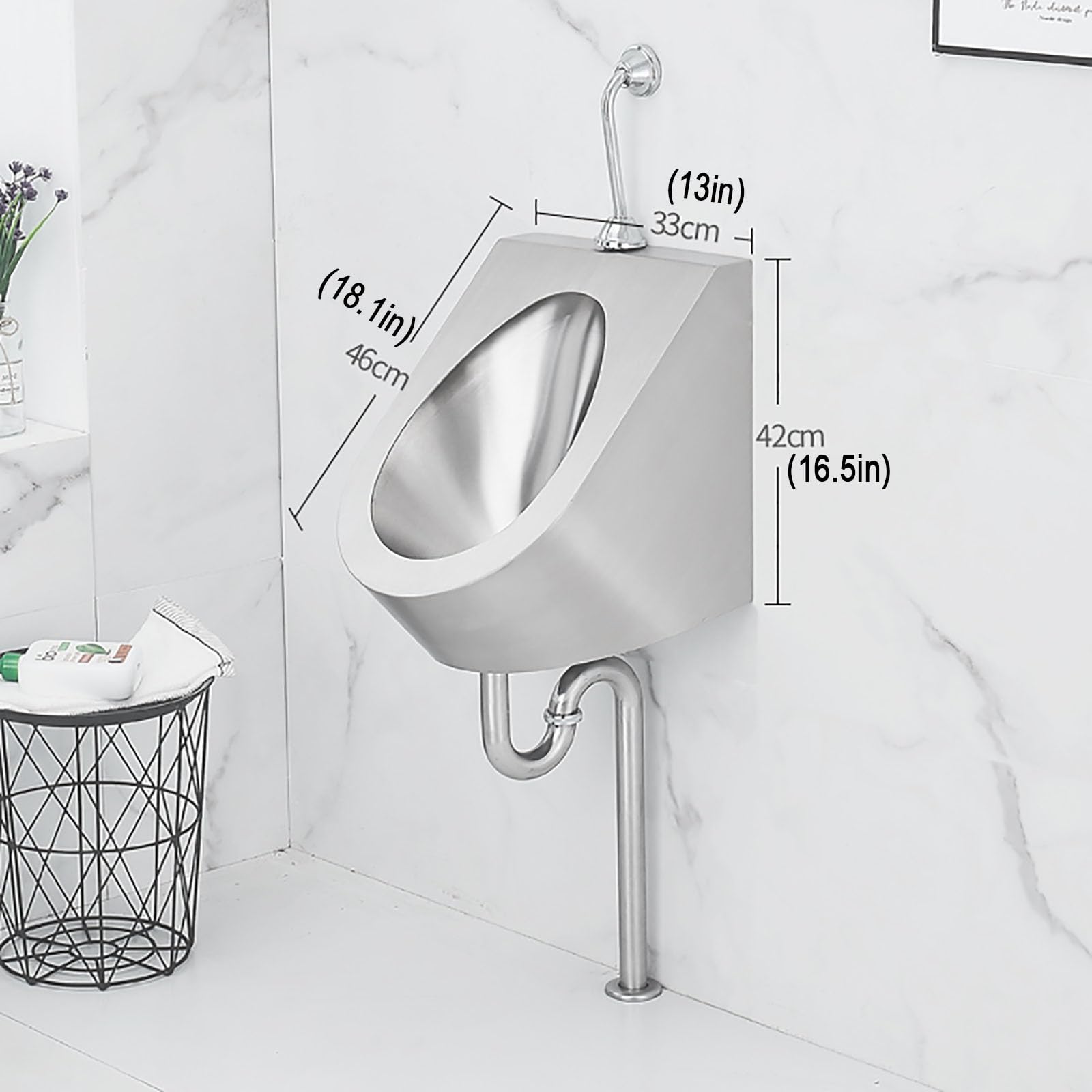 Orinatoio Commerciale da Parete per Uomo con Scarico, con Kit di Scarico, Bagno pubblico in Acciaio Inossidabile, per Uomo, Anti-Goccia, per bagni e Hotel (Fila a Parete, E)