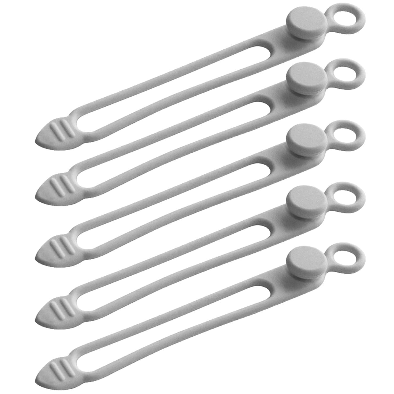 TENOC Silicone Cable Ties 5 Pcs Grey Reusable Cable Holder Elastic Cord Straps Flexible Wire Organizer for Phone Tablet Charging Cable and Headset or
