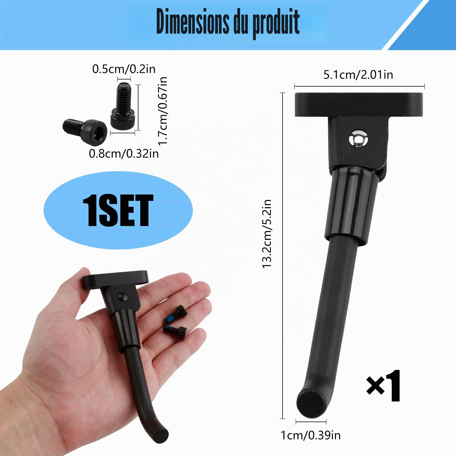 Support latéral pour trottinette électrique Xiaomi M365/Pro 2/1S/3 - Accessoire de rechange - Noir - 8,5"