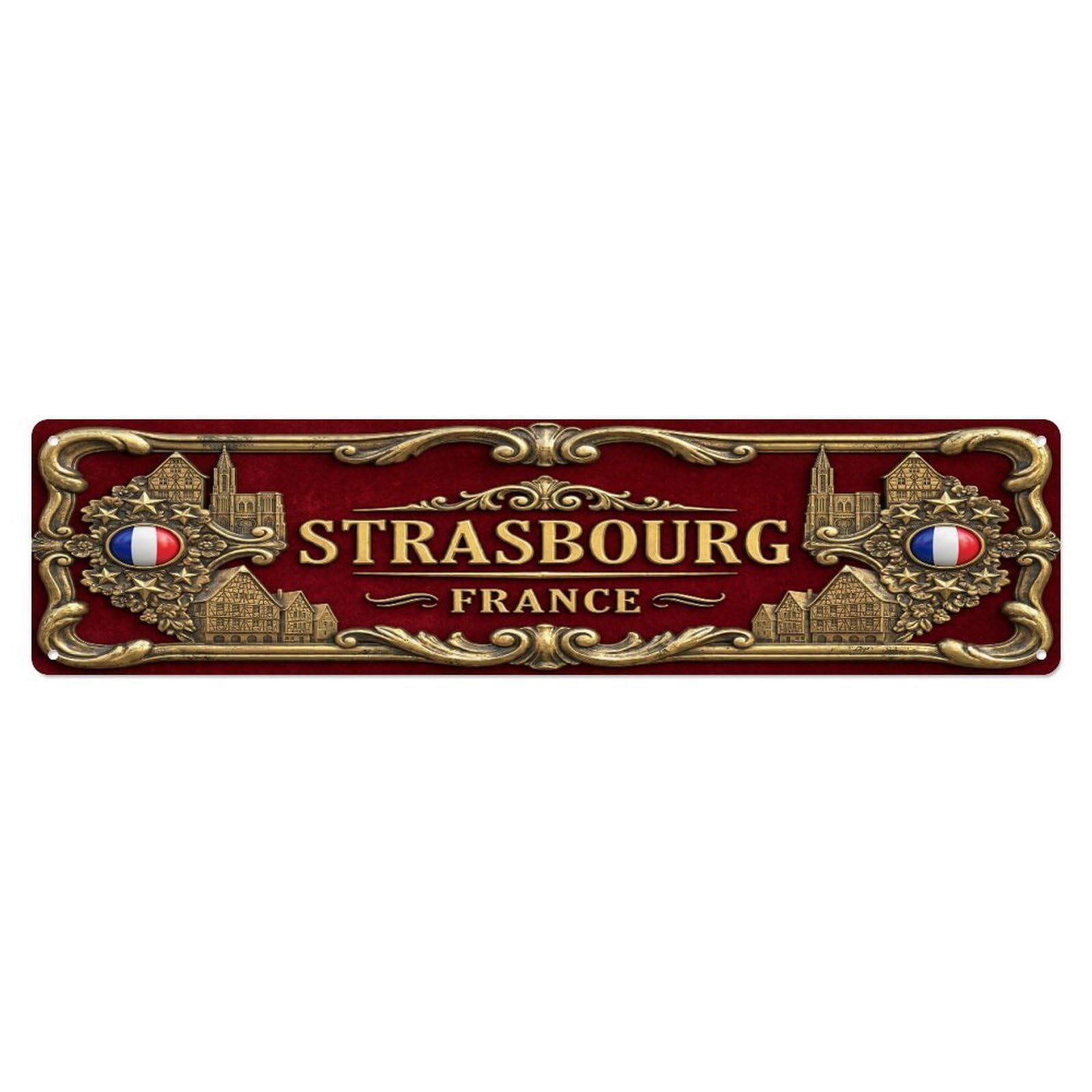 Vintage Strasbourg France Flag Pattern Metal Tin Sign