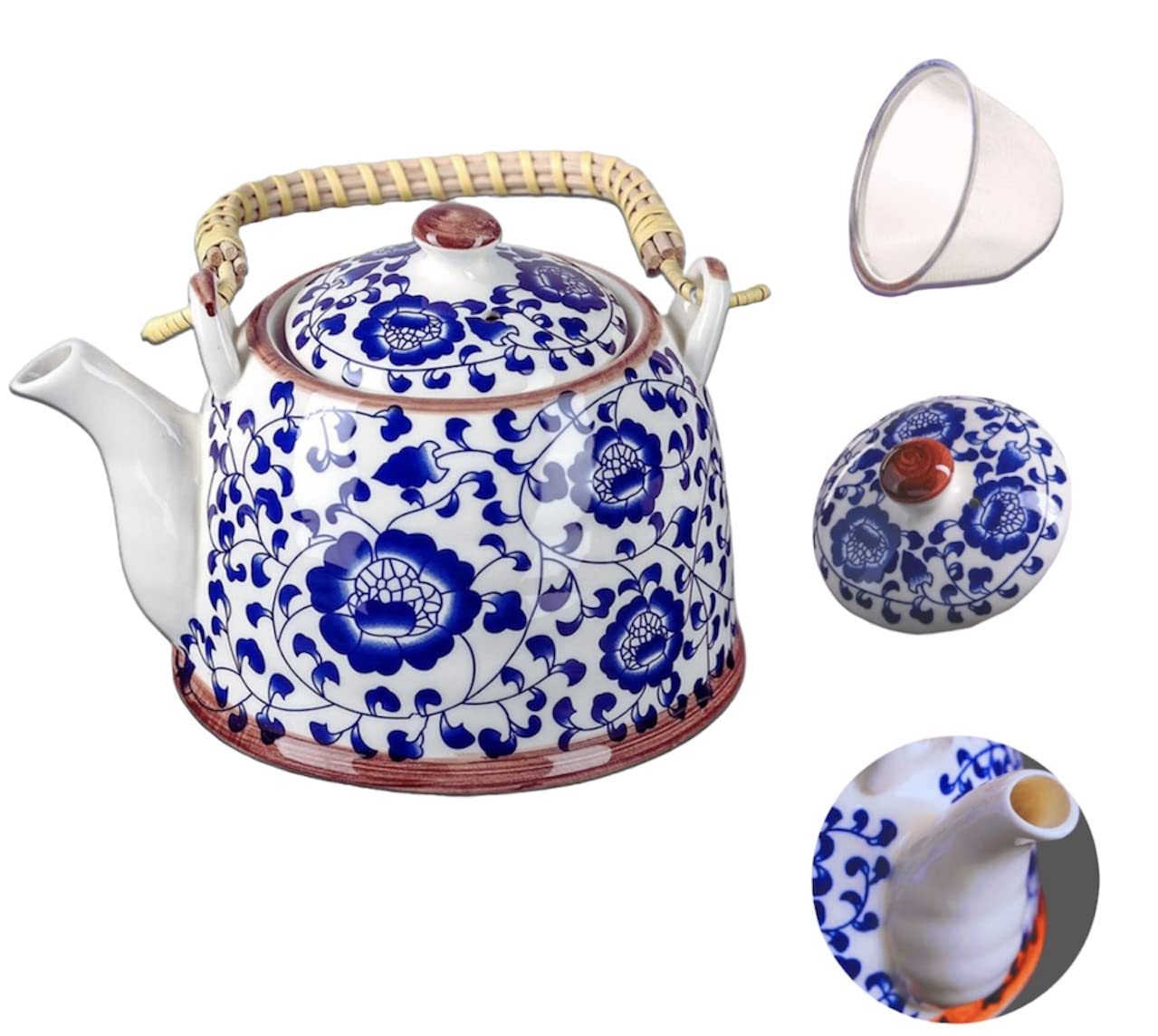Green Globe Vintage kwiatowy porcelanowy zestaw do herbaty 900 ml, ręcznie wykonany chiński ceramiczny zestaw do herbaty, 1 czajniczek i 6 filiżanek do herbaty