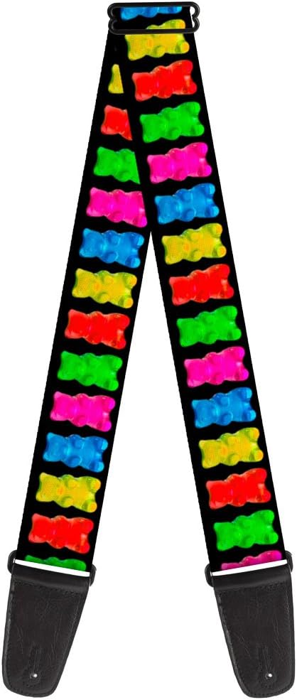Buckle-Down Guitar Strap Gummy Bears Black Multi Color 2 Inches Wide