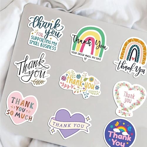 Yaroelrd Thank You Stickers 50 Sheets Water Bottle Waterproof Vinyl Decal Envelope Card Label Diary Gift Bag Packaging Scrapbook Laptop Kids Teen Adult Inspirational Friendship Decal, Multicolor #TOP6