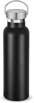 Volhoply Black Stainless Steel Water Bottles,600 ML Vacuum Insulated Double Wall Travel Bottle with Leak Proof Lid of Handle,Metal Reusable Standard Mouth Flask for School,Hikers,Gift